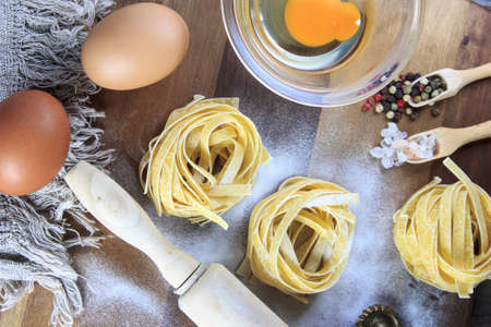 Delicious Pasta and Eggs Food Backgroundの写真素材