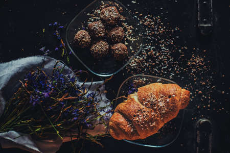 Delicious Croissants Breakfast Food Backgroundの写真素材