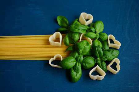 Spaghetti Pasta and Basil Food Background