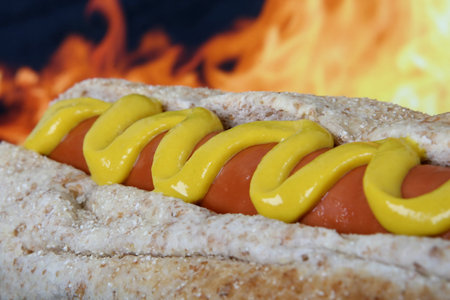 Delicious American Hotdog Food Backgroundの写真素材