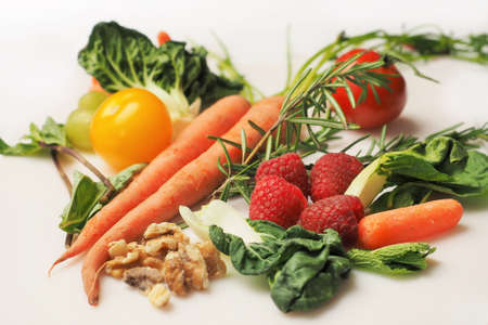 Carrots Strawberries and Vegetables Food Backgroundの写真素材