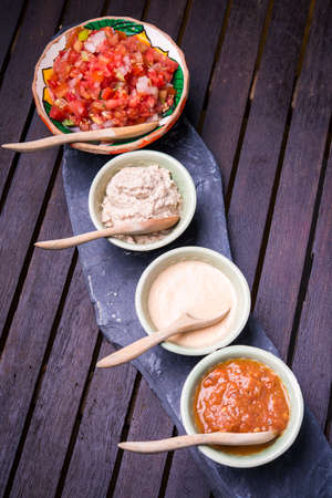 Mexican style dips and sauce salsaの写真素材