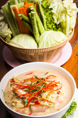Thai spicy dip with vegetables - Lon Poo Nam Prikの写真素材