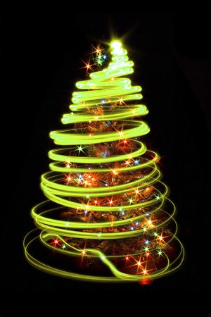 xmas tree (lights) on the black backgroundの写真素材