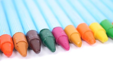 new color crayons on the white backgroundの写真素材