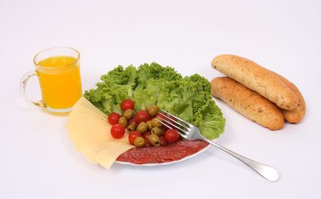 healthly dinner  with juice on the white backgroundの写真素材