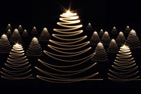 xmas tree (lights) on the black backgroundの写真素材