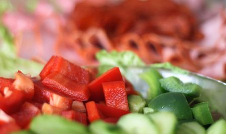 delicious and heath salami and vegetable dinnerの写真素材