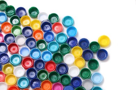 color background from the caps of pet bottlesの写真素材