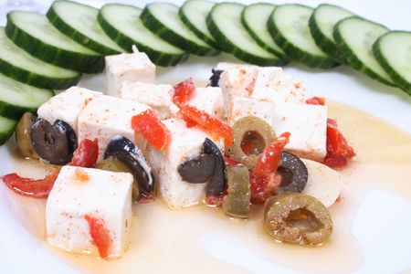 great cheese and fresh and olive vegetable backgroundの写真素材