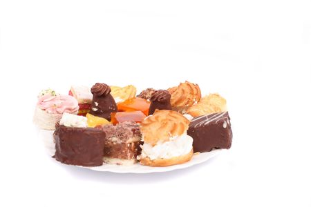 many sweet deserts on the white backgroundの写真素材