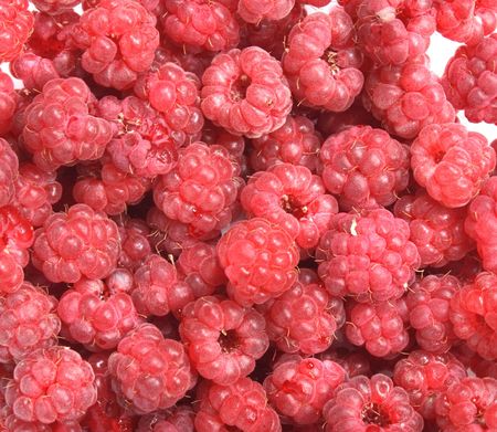 natural red and fresh raspberry background on the white background 