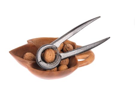 nutcracker and nuts on the white backgroundの写真素材