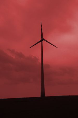 wind farm and sunset in the austriaの写真素材