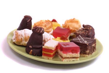 many sweet deserts on the white backgroundの写真素材