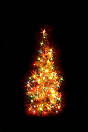 xmas tree from the lights on the black backgroundの写真素材