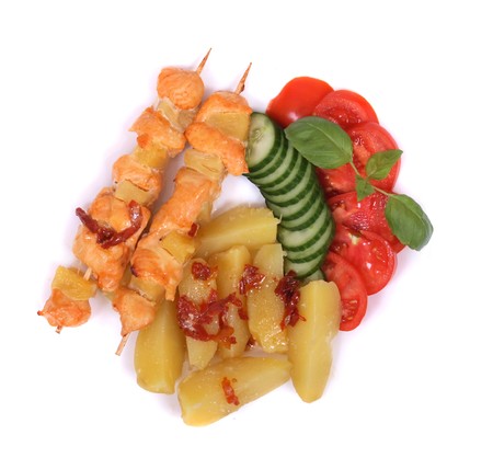 gourmet food with vegetables on the white backgroundの写真素材