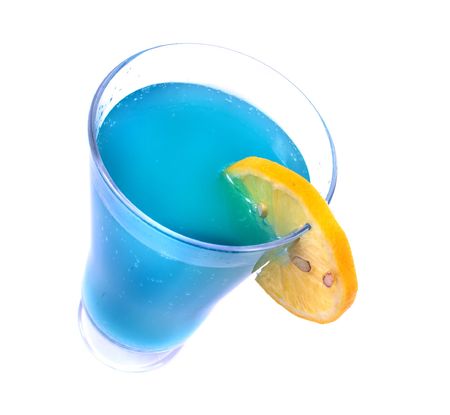blue coctail with lemon on the white backgroundの写真素材