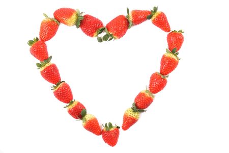 love from the red strawberries on the white backgroundの写真素材