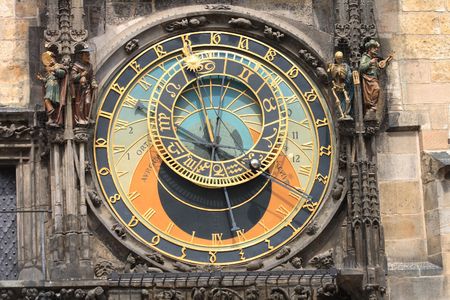 old clock (detail of most populat tower in Prague)の写真素材