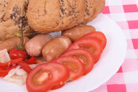 typical czech food after drink party named utopenciの写真素材