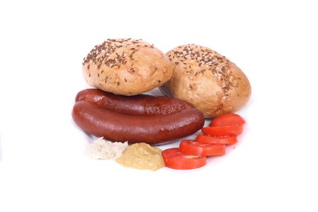 czech wursts isolated on the white backgroundの写真素材