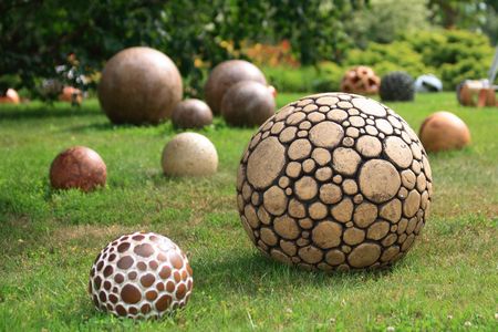 spheres from different materials in the parkの写真素材