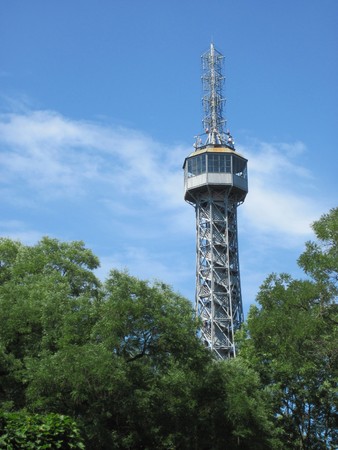 Petrin tower in the center of Prague の写真素材