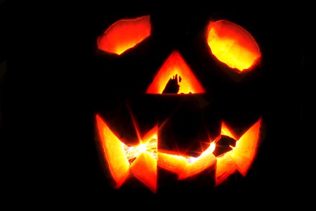 halloween pumpkin isolated on the black backgroundの写真素材