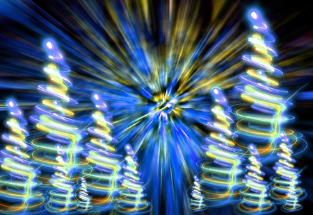 xmas forest (lights) on the black backgroundの写真素材