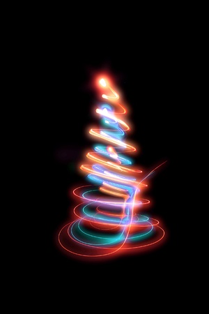christmas tree form the color lights on the black backgroundの写真素材