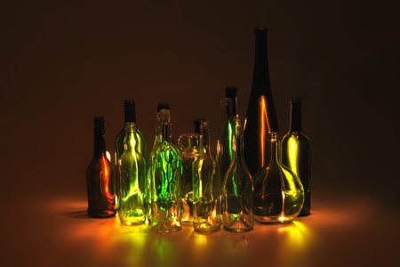 empty bottles in the night as interesting color backgroundの写真素材