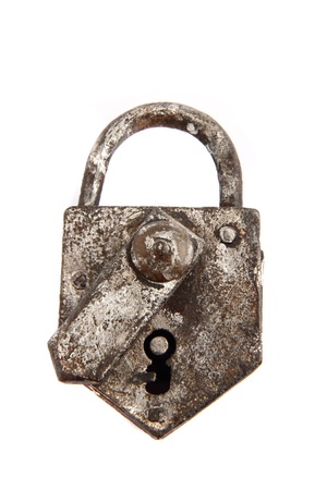 old closed padlock isolated on the white backgroundの写真素材
