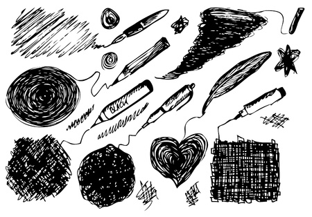 collection of of pen and drawings isolated on the white backgroundのイラスト素材