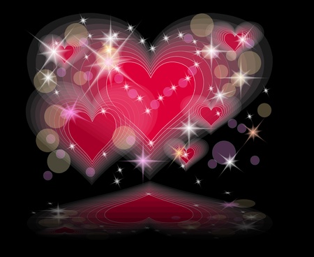 love background with red hearts and stars のイラスト素材