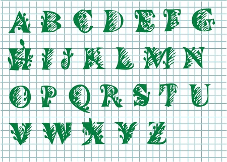 nice hand drawn alphabet in green colorのイラスト素材