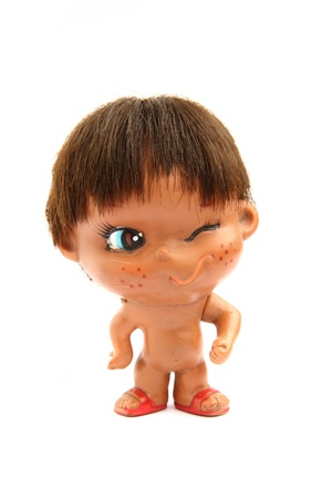 old homeless toy isolated on the white backgroundの写真素材