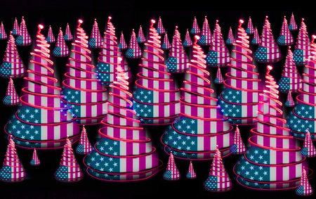 christmas forest with USA flag as very nice holiday background の写真素材