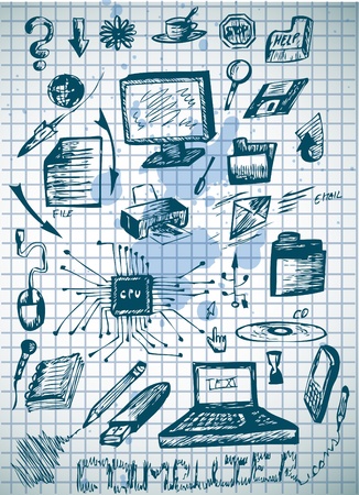 big computer icons isolated on the old paperのイラスト素材