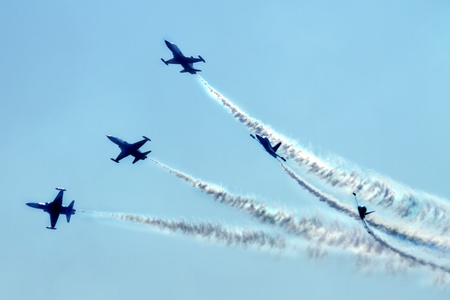airplanes on the blue sky (very nice fly effect)の写真素材