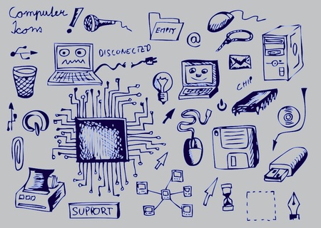 computer icons in blue colors on the gray backgroundのイラスト素材