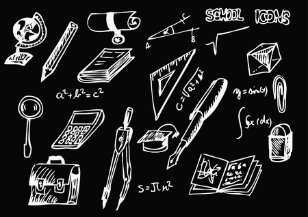 school icons isolated on the black backgroundのイラスト素材