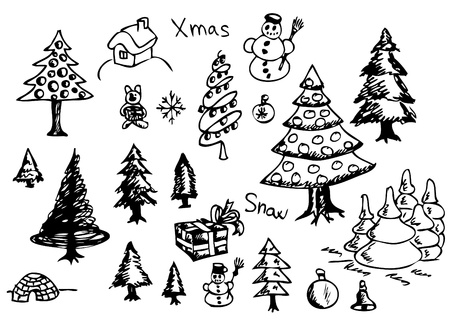 hand drawn christmas objects isolated on the white backgroundのイラスト素材