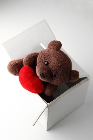 valentine bear with the red heart in the boxの写真素材