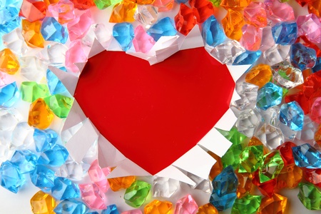valentine background with heart an plastic diamondsの写真素材
