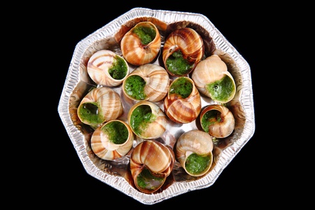 snails with herb butter as very nice food backgroundの写真素材