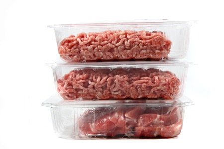 raw steak and hamburger meat isolated on the white backgroundの写真素材