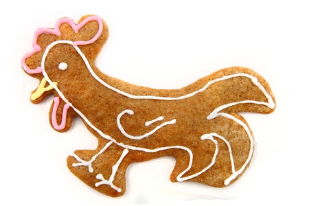 chicken as gingerbread cookie isolated on the white backgroundの写真素材