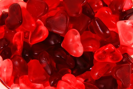 red jelly candy hearts isolated as valentine background