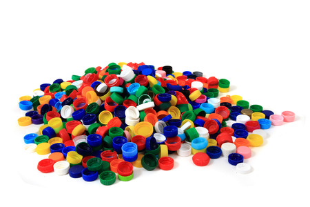 color plastic caps isolated on the white の写真素材